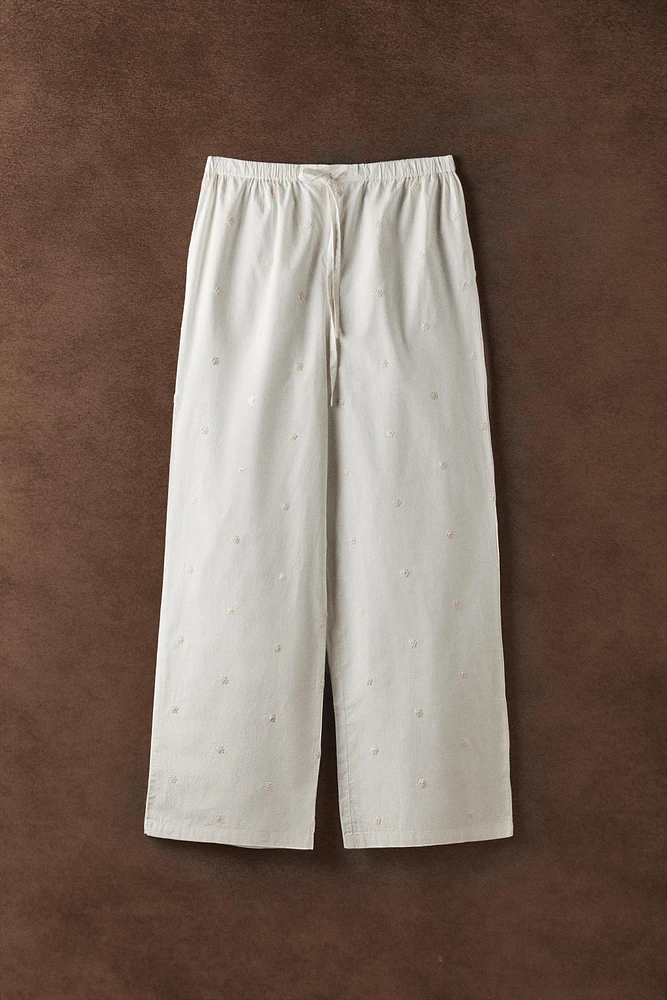 PANTALON COTON FLEURS BRODÉES