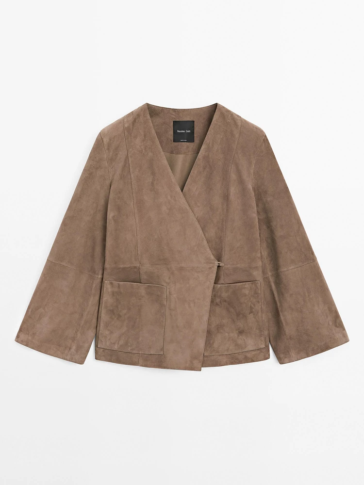 Crossover suede leather kimono