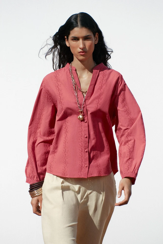 EMBROIDERED EYELET BLOUSE