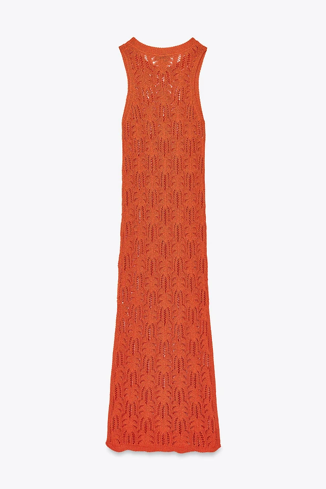 Zara POINTELLE KNIT MIDI DRESS | Place Rosemre