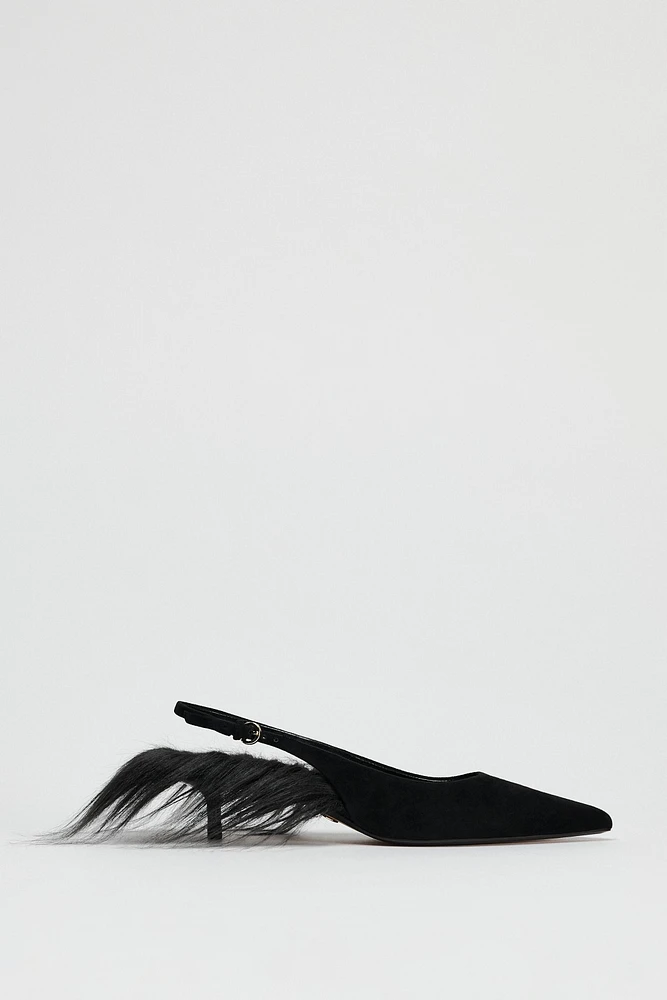 MULES EN CUIR AVEC DÉTAIL EFFET FOURRURE ÉDITION LIMITÉE