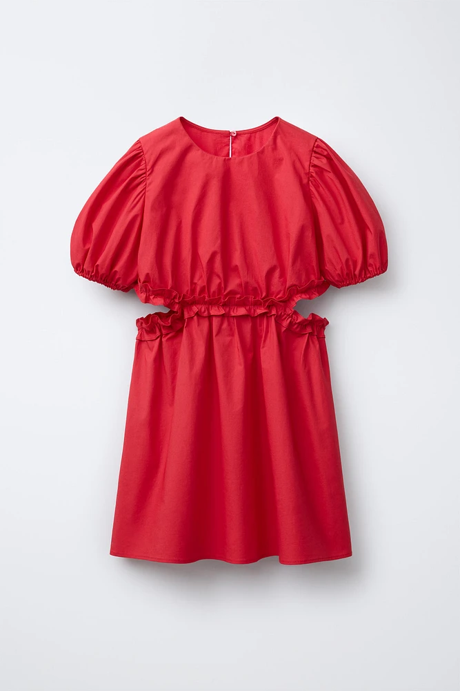 COLD SHOULDER RUFFLED DRESS