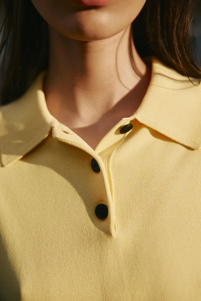 SHORT SLEEVE KNIT POLO TOP
