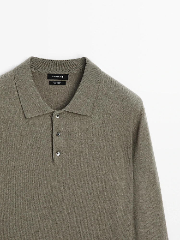 100% cashmere knit polo collar sweater