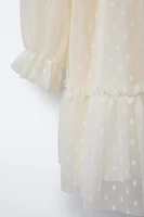 RUFFLED DOTTED MESH DRESS