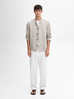 Suede leather shirt with stand collar