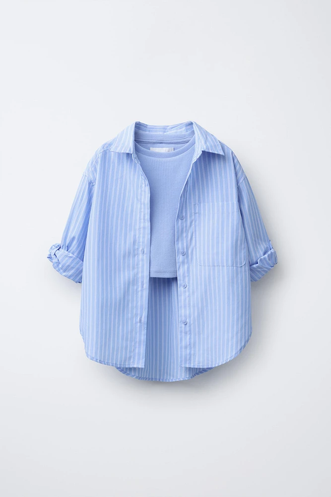 PACK CHEMISE OXFORD RAYÉE AVEC T-SHIRT EN RÉSILLE