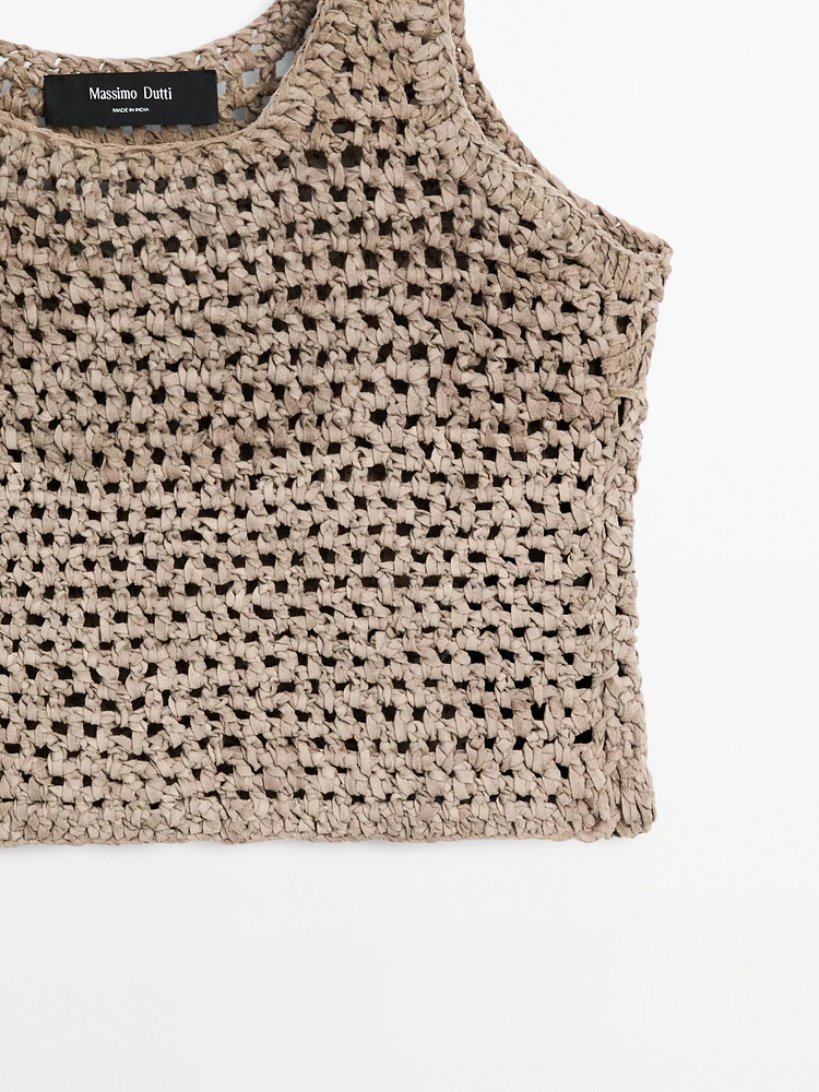 Top tressé en cuir finition daim