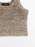 Top tressé en cuir finition daim