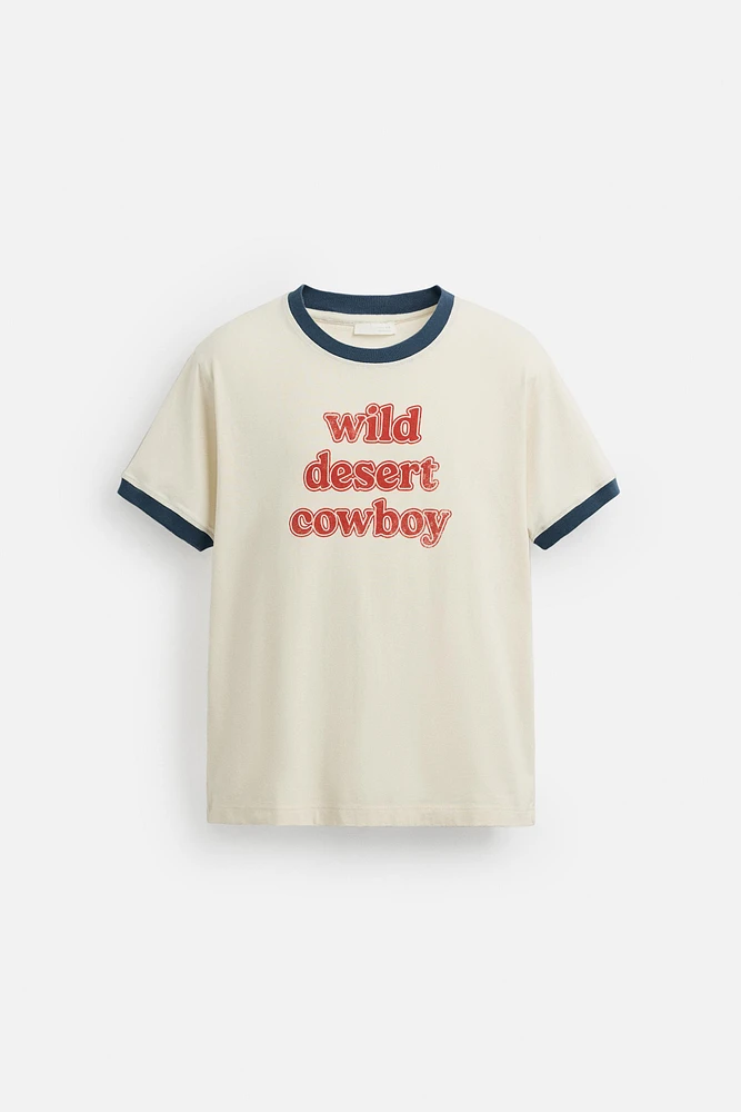 RIB CONTRAST TEXT T-SHIRT