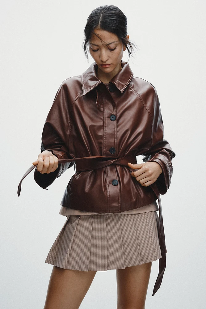 SHORT FAUX LEATHER TRENCH COAT