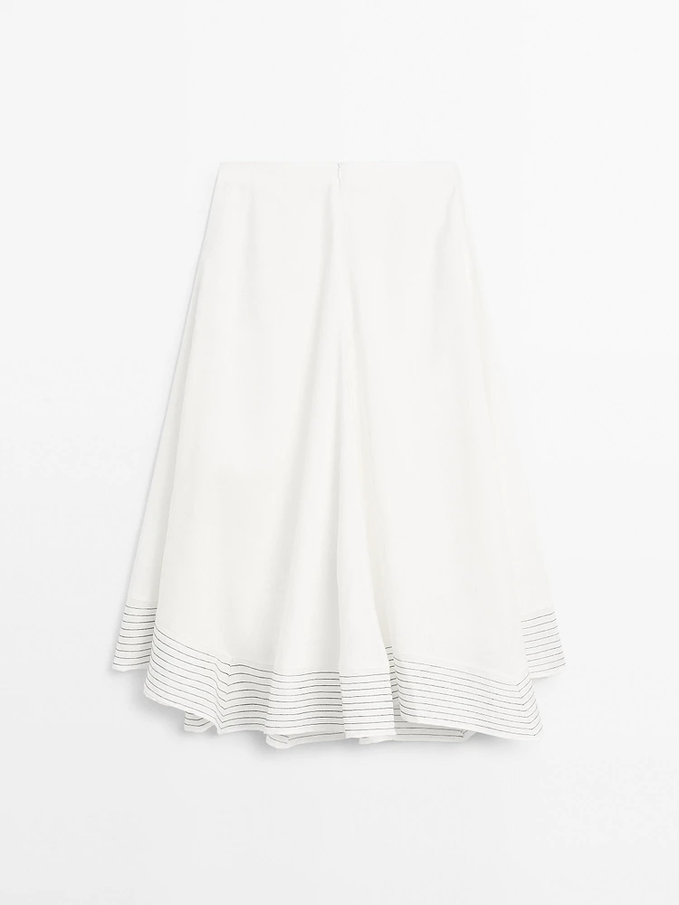 Flared linen blend skirt with seam details