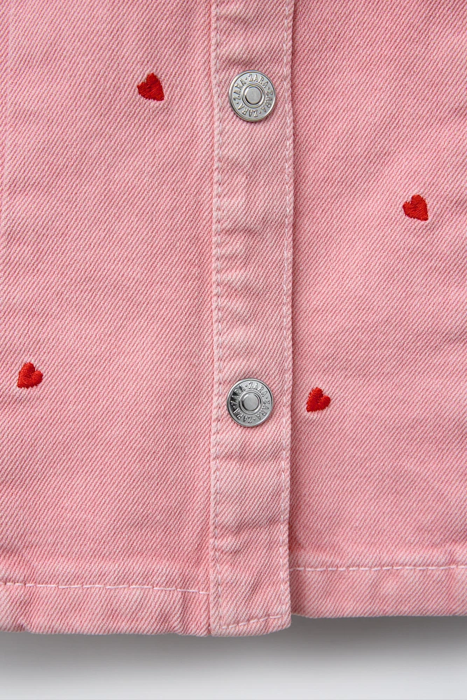 EMBROIDERED HEART SKATER TWILL DRESS