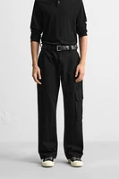 LEATHER PANEL CARGO JEANS