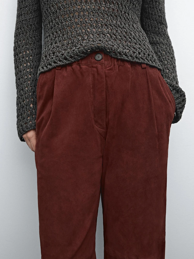 Low-rise cropped suede leather trousers