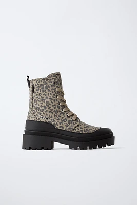 ANIMAL PRINT WOVEN ANKLE BOOTS