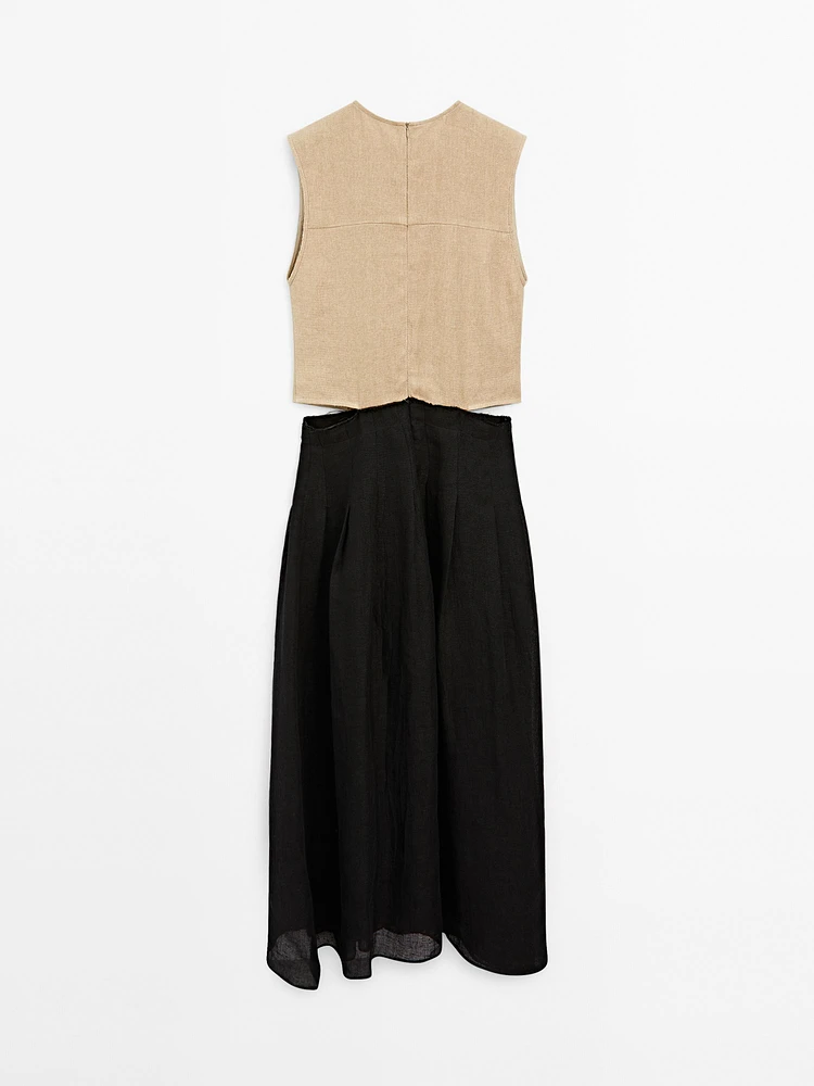 Robe longue bi-matière fendue sur les côtés