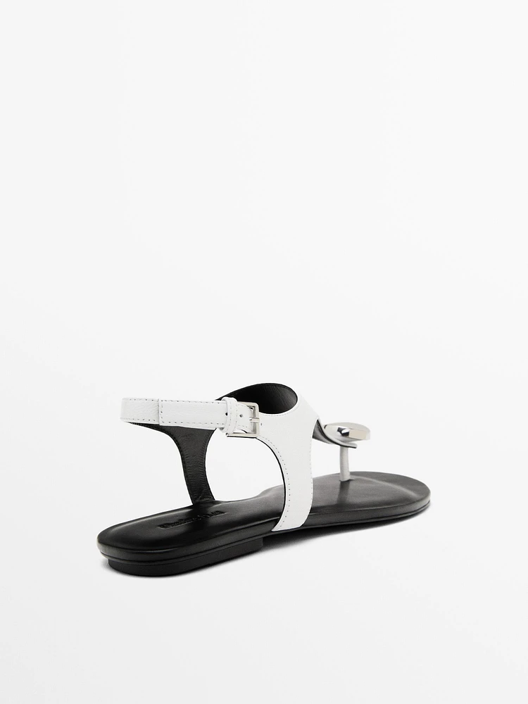 Flat leather sandals with embellished detail