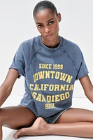 WASHED EFFECT TEXT PLUSH SWEATSHIRT