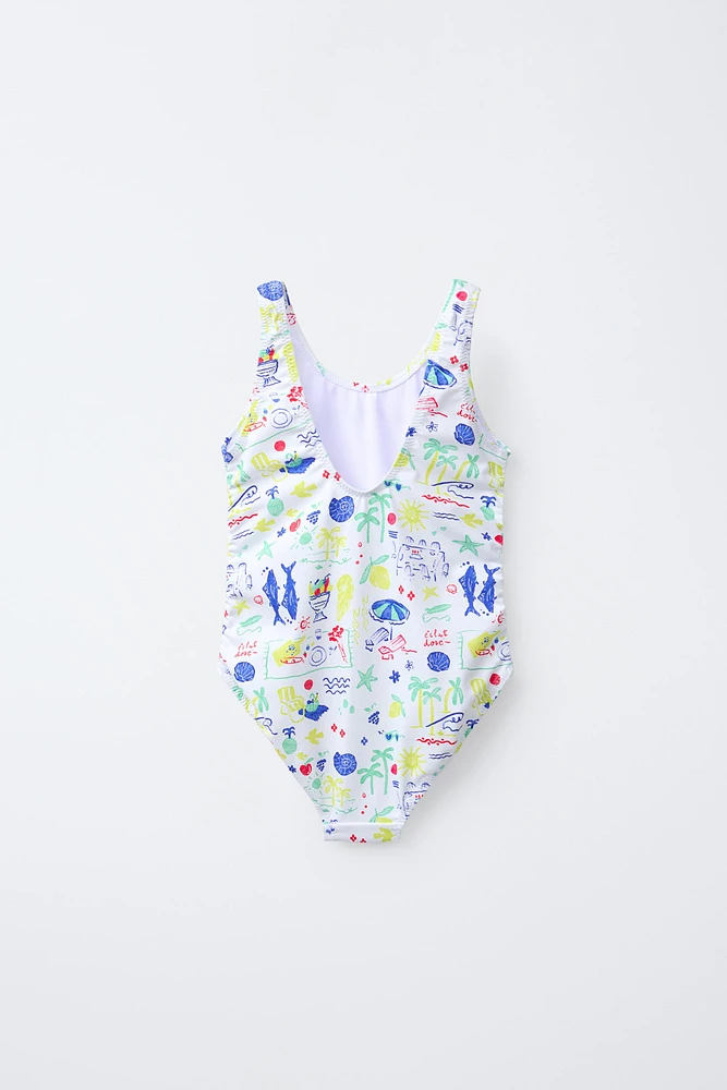 6-14 YEARS/ BEACH PRINT SWIMSUIT