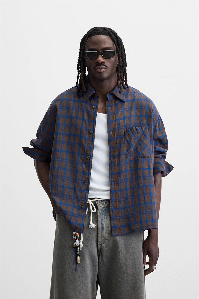 COTTON - LINEN PLAID SHIRT