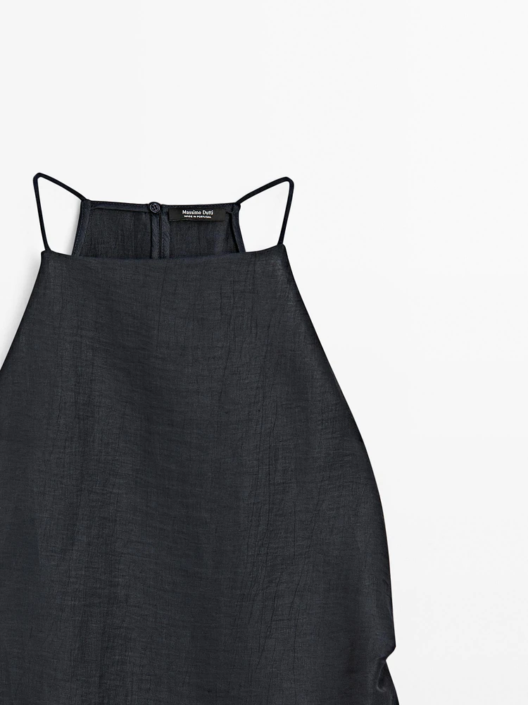 Linen blend halter top with straight neckline