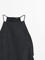 Linen blend halter top with straight neckline