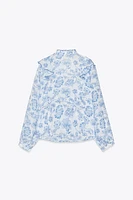 PRINTED RUFFLE PINTUCK BLOUSE