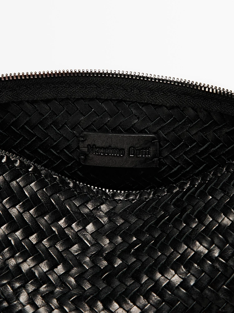 Nappa leather woven bucket bag