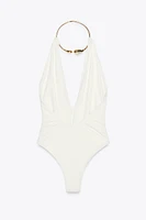 HALTER SWIMSUIT WITH METAL COLLAR