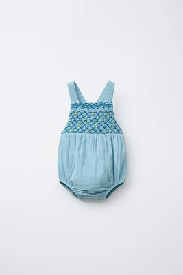 TEXTURED EMBROIDERED ROMPER