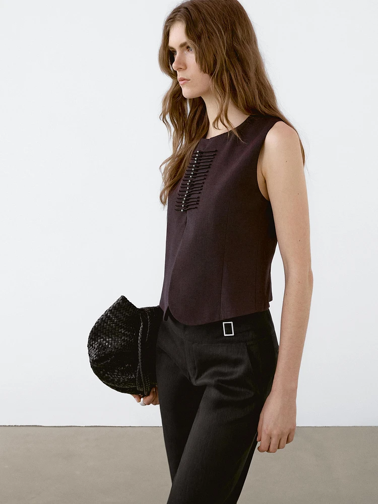 Linen blend beaded waistcoat