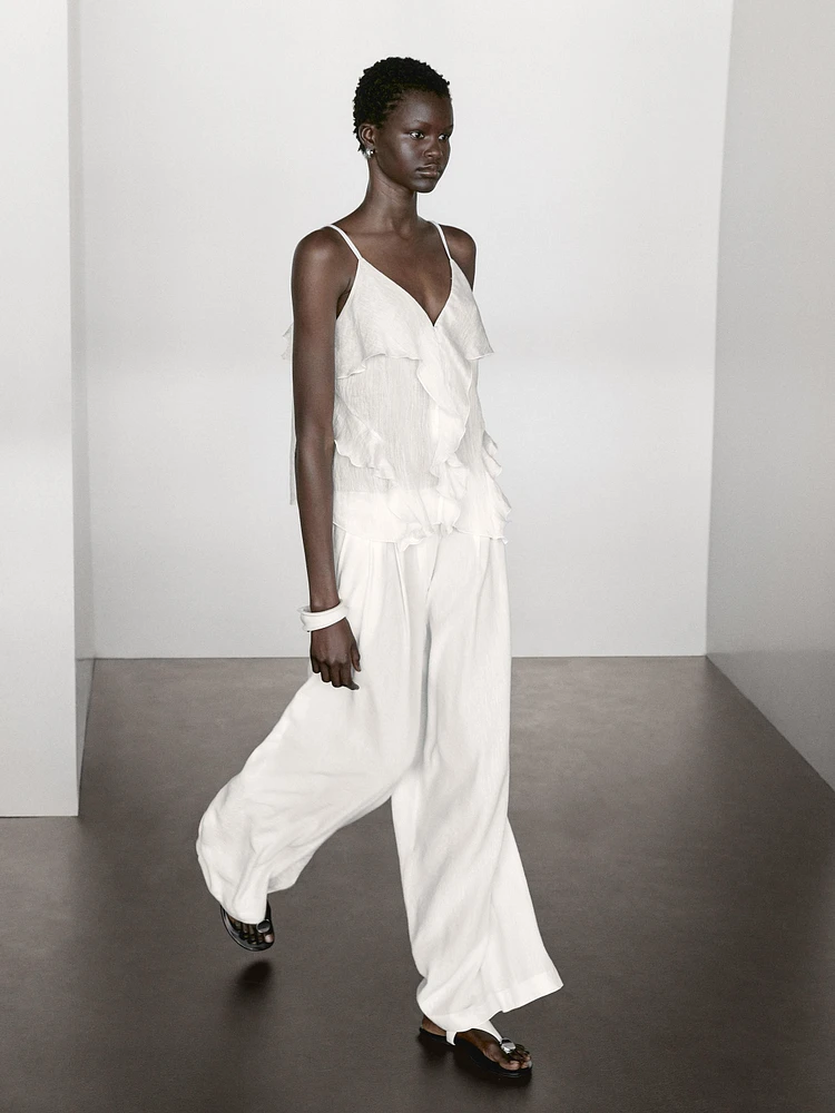 Pantalon palazzo lin à pinces