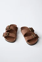 SPLIT LEATHER MICRO-STUD BUCKLE SANDALS