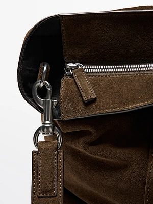 Split suede leather tote bag