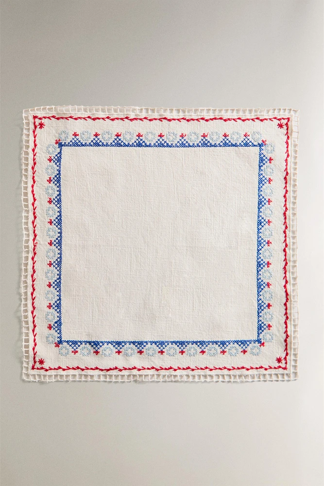 SET OF COTTON AND LINEN NAPKINS WITH CROSS STITCH EMBROIDERY (SET OF 2)