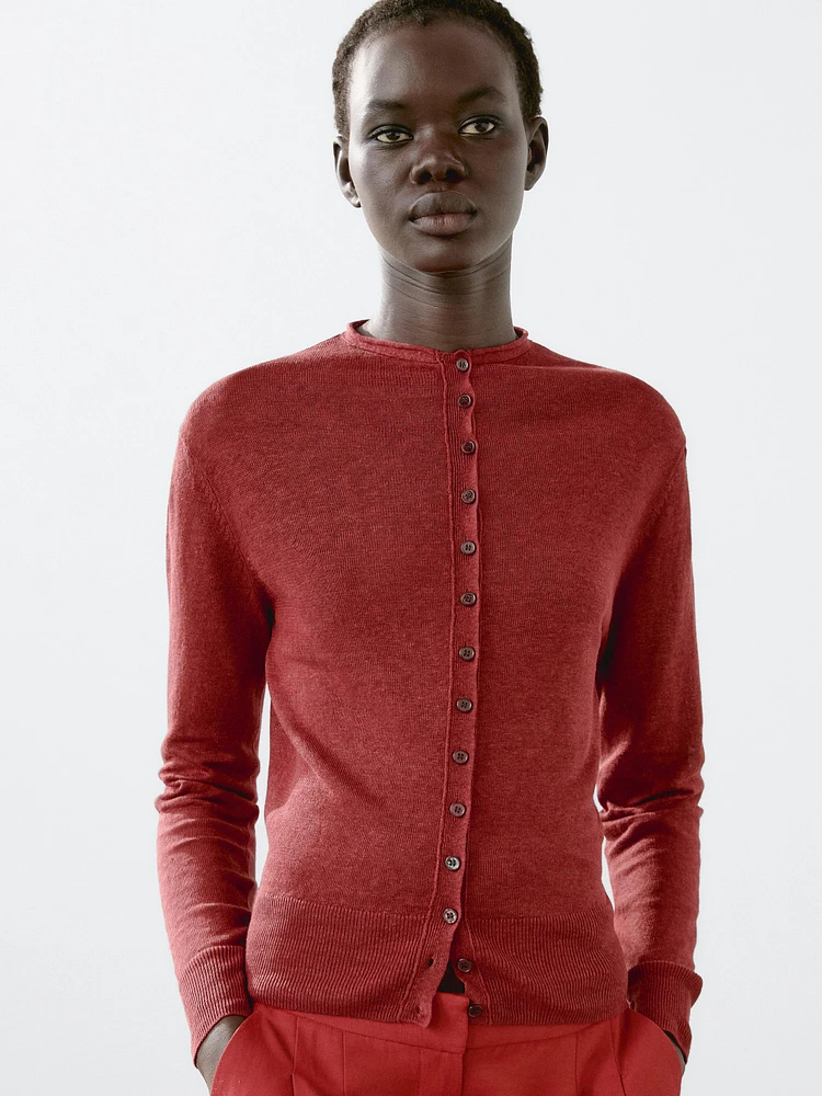 100% linen long sleeve cardigan