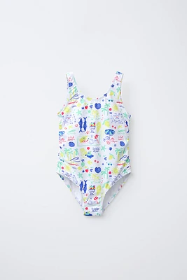 6-14 YEARS/ BEACH PRINT SWIMSUIT