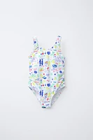 6-14 YEARS/ BEACH PRINT SWIMSUIT