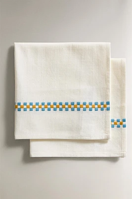 SET OF COTTON NAPKINS WITH MULTICOLORED BORDERS
