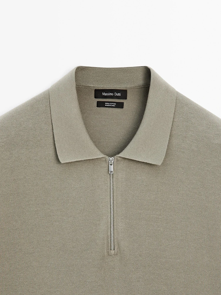Cotton knit quarter-zip polo shirt