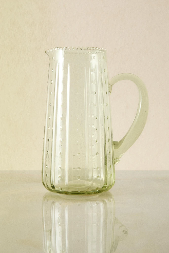 RAISED DESIGN GLASS PITCHER
