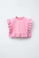 POPLIN RUFFLE MIXED T-SHIRT
