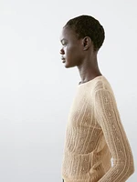 Long sleeve T-shirt with openwork fabric