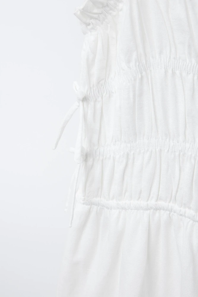 LINEN BLEND LONG JUMPSUIT WITH BOWS
