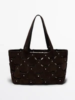 Studded split suede shopper bag