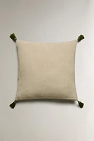 HOUSSE DE COUSSIN FLEUR ET POMPON