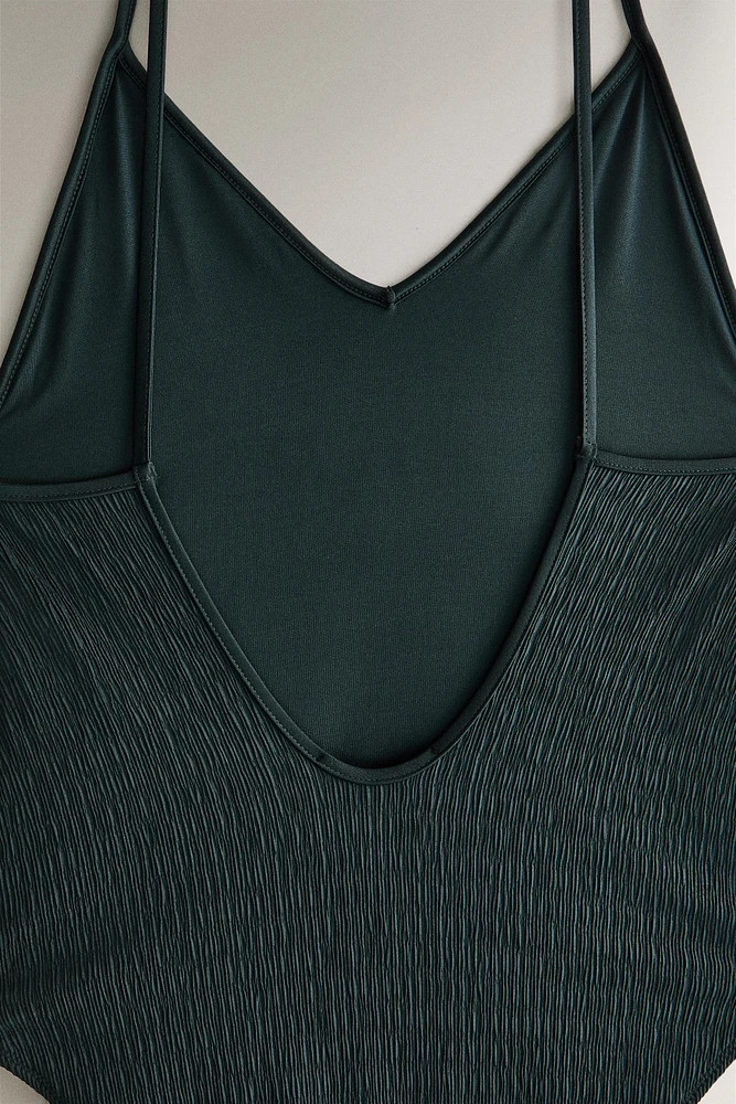 SMOCKED FABRIC BEACH SWIMSUIT