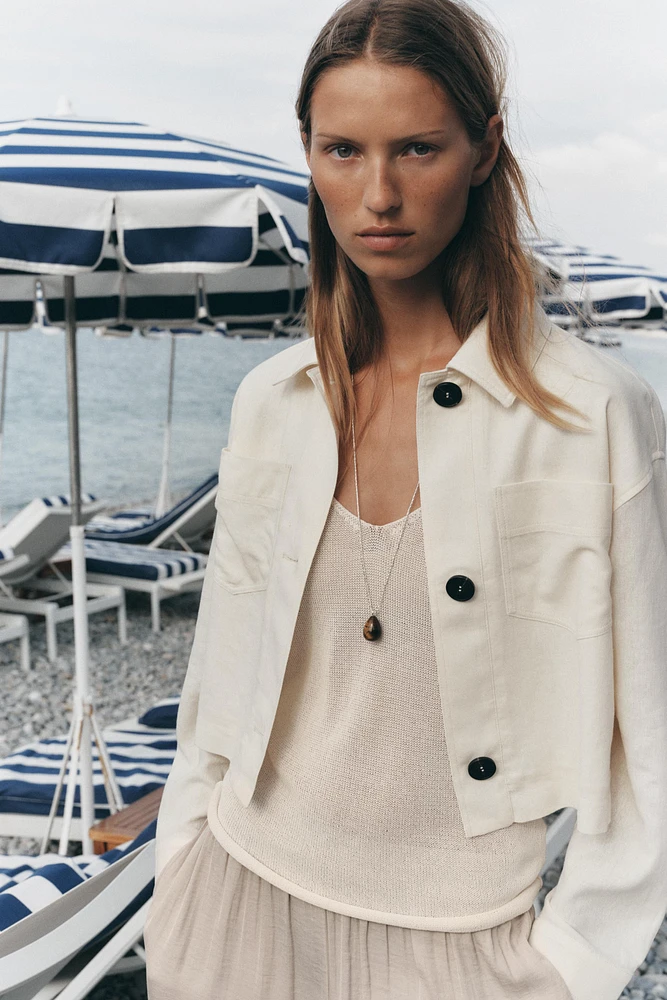 LINEN JACKET WITH CONTRAST SLEEVES