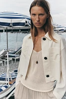 LINEN JACKET WITH CONTRAST SLEEVES